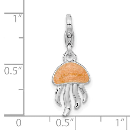 Sterling Silver Amore La Vita Rhodium-Plated Polished 3-D Glitter Enameled Jellyfish Charm With Fancy Lobster Clasp