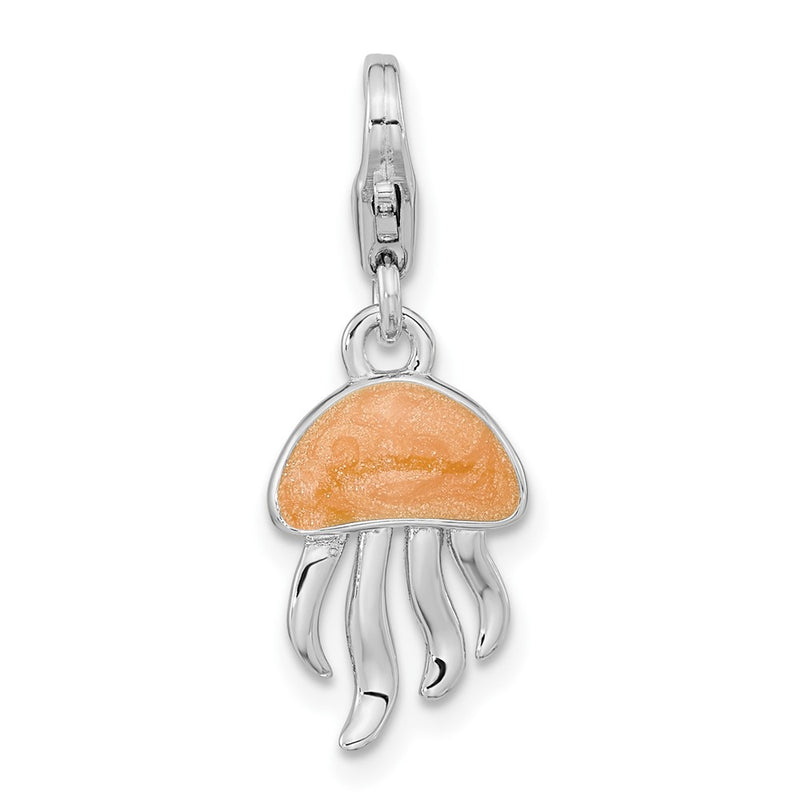 Sterling Silver Amore La Vita Rhodium-Plated Polished 3-D Glitter Enameled Jellyfish Charm With Fancy Lobster Clasp