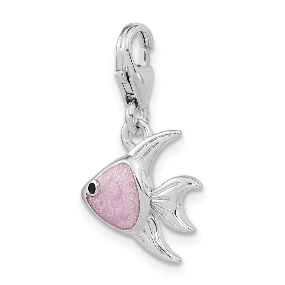 Sterling Silver Amore La Vita Rhodium-Plated Polished 3-D Enameled Angel Fish Charm With Fancy Lobster Clasp