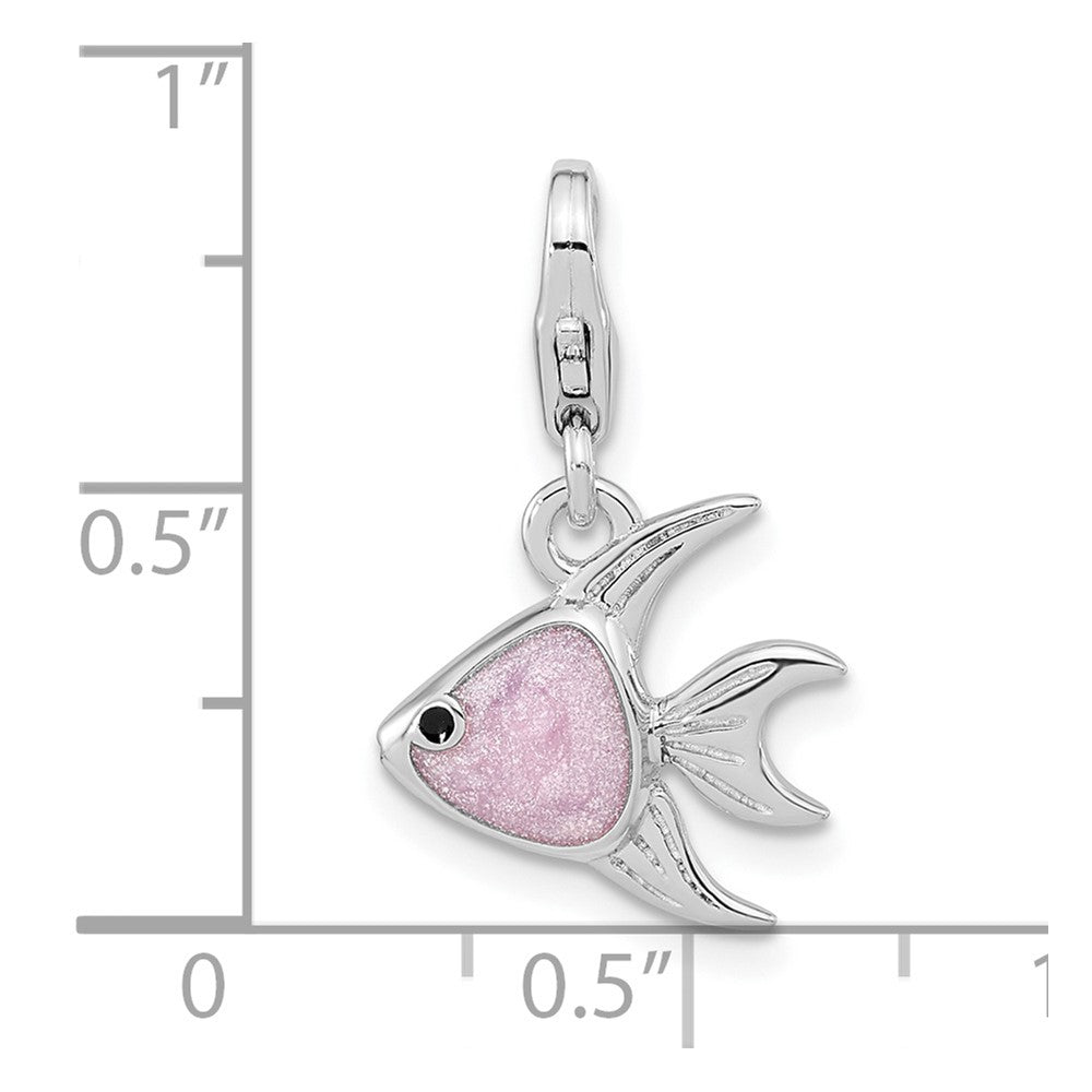 Sterling Silver Amore La Vita Rhodium-Plated Polished 3-D Enameled Angel Fish Charm With Fancy Lobster Clasp