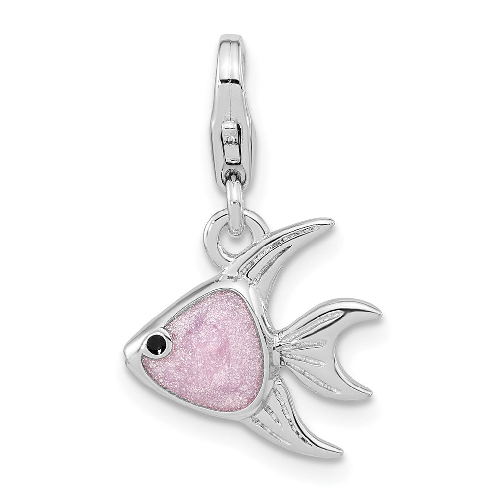 Sterling Silver Amore La Vita Rhodium-Plated Polished 3-D Enameled Angel Fish Charm With Fancy Lobster Clasp