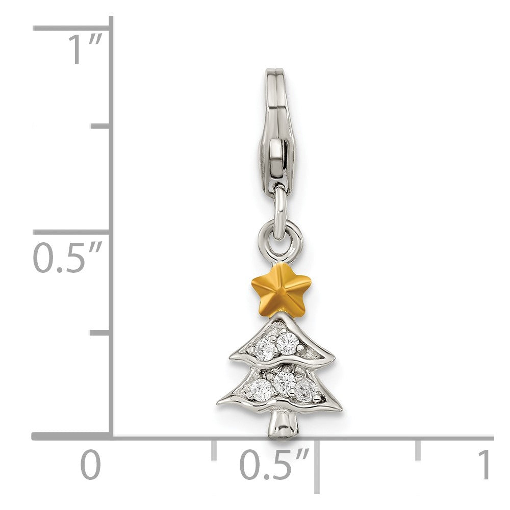 Ss/Gold Plated Amore La Vita Sterling Silver Rhodium-Plated And Gold-Plated Polished Cz Christmas Tree Charm With Fancy Lobster Clasp