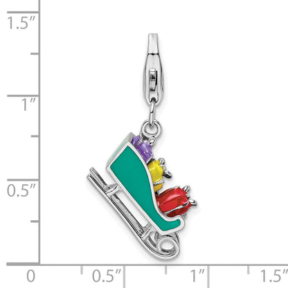 Sterling Silver Amore La Vita Rhodium-Plated Polished 3-D Enameled Sled With Presents Charm
