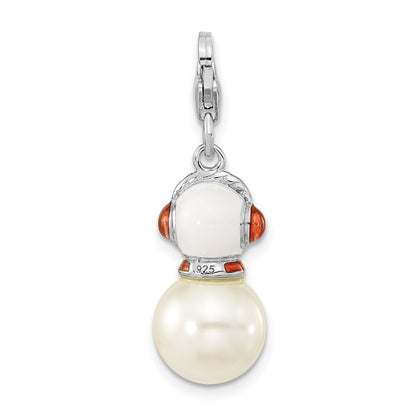 Sterling Silver Amore La Vita Rhodium-Plated Polished 3-D Mother Of Pearl And Enameled Snowman Charm With Fancy Lobster Clasp