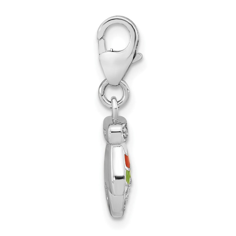 Sterling Silver Amore La Vita Rhodium-Plated Polished Cz Enameled Mitten Charm With Fancy Lobster Clasp