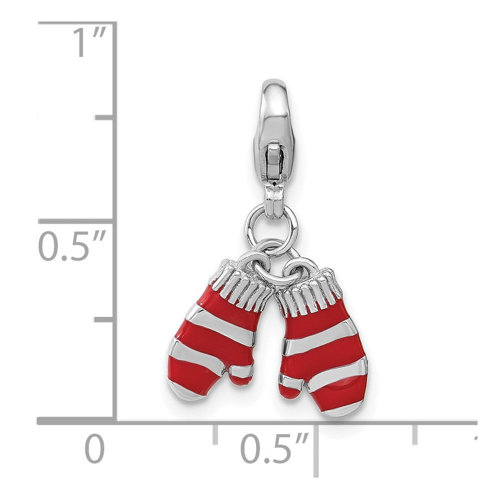 Sterling Silver Amore La Vita Rhodium-Plated Polished 3-D Enameled Mittens Charm With Fancy Lobster Clasp