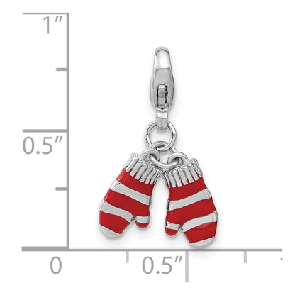 Sterling Silver Amore La Vita Rhodium-Plated Polished 3-D Enameled Mittens Charm With Fancy Lobster Clasp