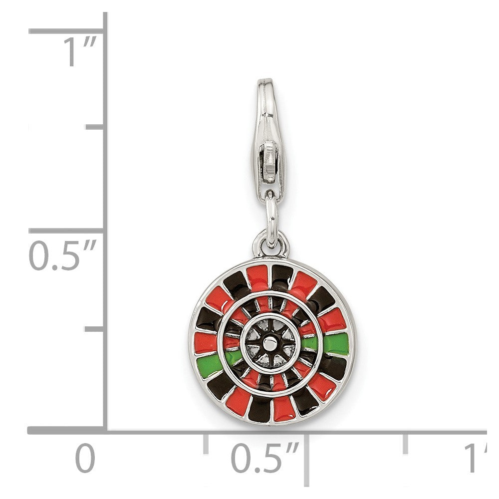 Sterling Silver Amore La Vita Rhodium-Plated Polished Antiqued Enameled Reversible Las Vegas Roulette Charm With Fancy Lobster Clasp