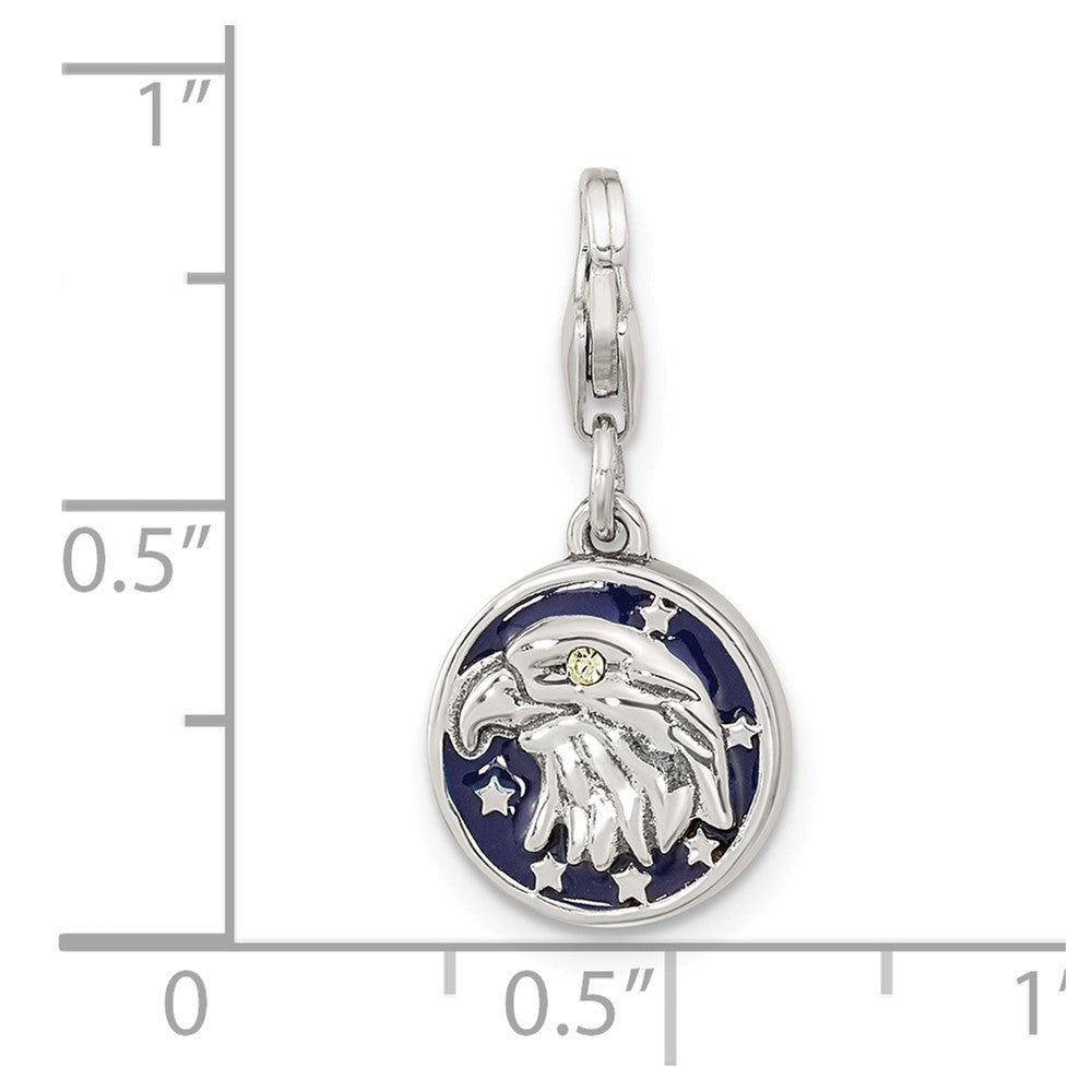 Sterling Silver Amore La Vita Rhodium-Plated Polished Antiqued Enameled Crystal From Swarovski Reversible American Flag Eagle Charm With Fancy Lobster Clasp