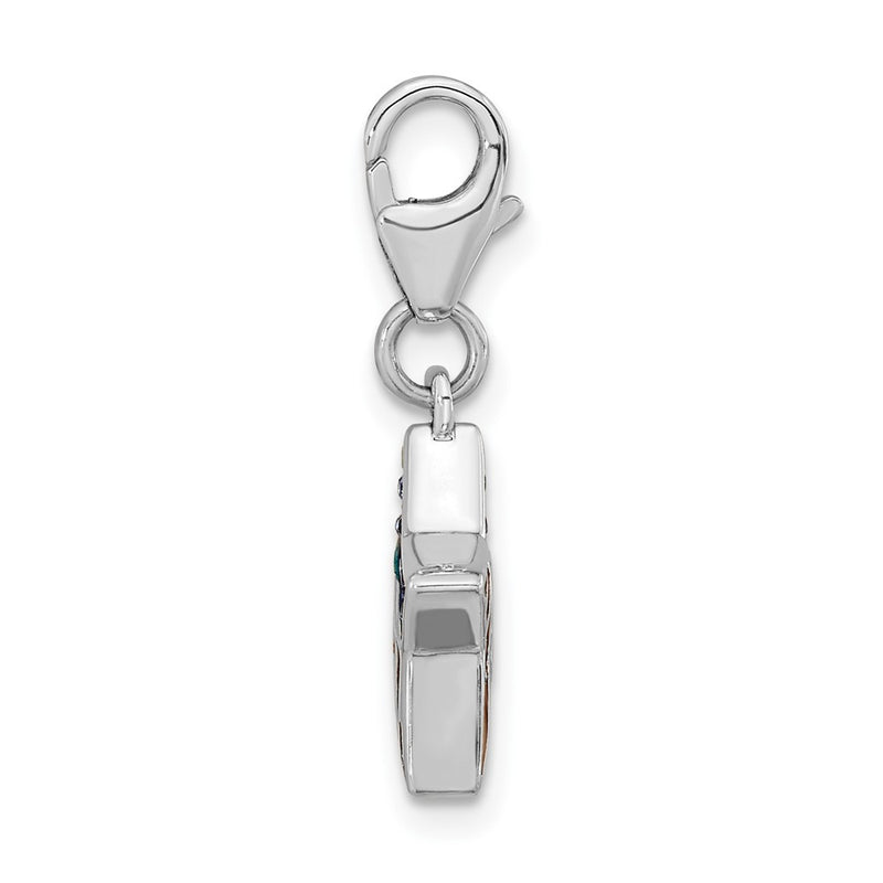 Sterling Silver Amore La Vita Rhodium-Plated Polished Enameled Crystal From Swarovski Reversible American Flag Star Charm With Fancy Lobster Clasp