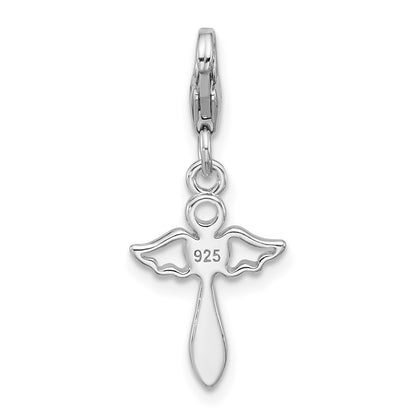 Sterling Silver Amore La Vita Rhodium Plated Angel with Enameled Red Heart Charm