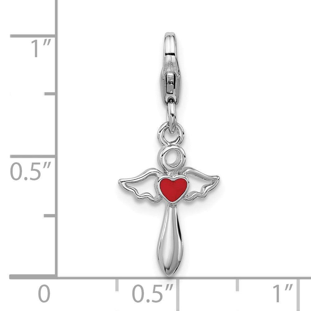 Sterling Silver Amore La Vita Rhodium Plated Angel with Enameled Red Heart Charm