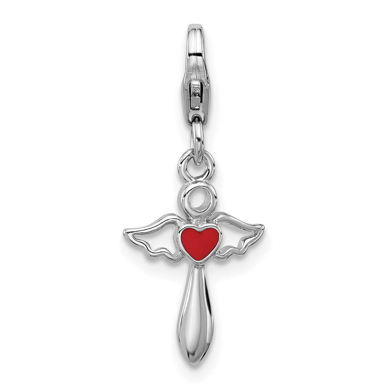 Sterling Silver Amore La Vita Rhodium Plated Angel with Enameled Red Heart Charm