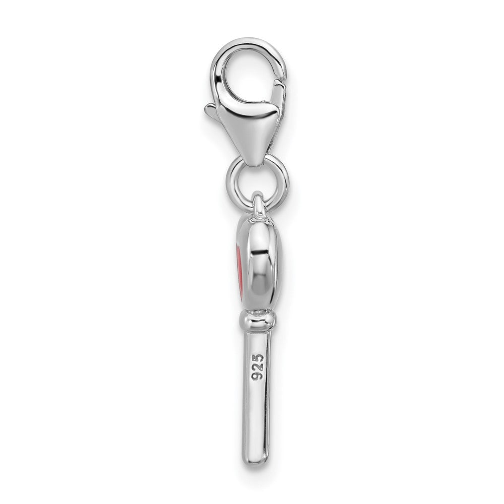 Sterling Silver Amore La Vita Rhodium Plated Enameled 3-D CZ and Red Heart Key Charm