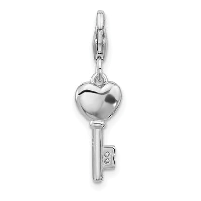 Sterling Silver Amore La Vita Rhodium Plated Enameled 3-D CZ and Red Heart Key Charm