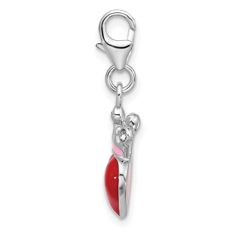 Sterling Silver Amore La Vita Rh-Pl Red Enamel and Crystal Heart Crown Charm