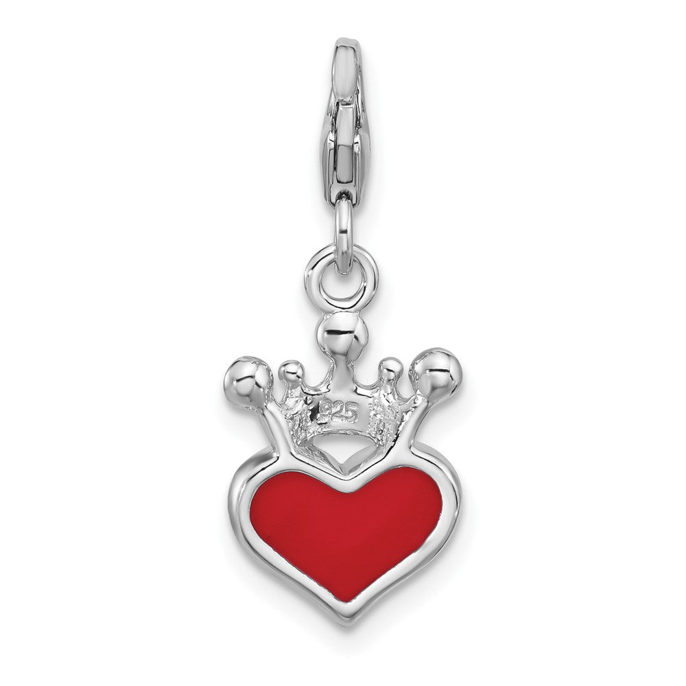 Sterling Silver Amore La Vita Rh-Pl Red Enamel and Crystal Heart Crown Charm