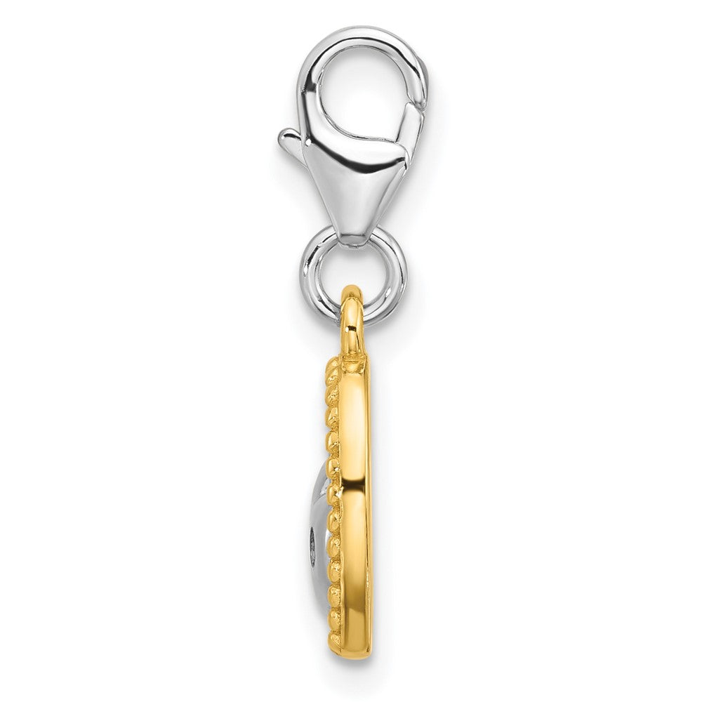 Sterling Silver Amore La Vita Rhod/gold-Plated Red CZ Double Heart Love Charm