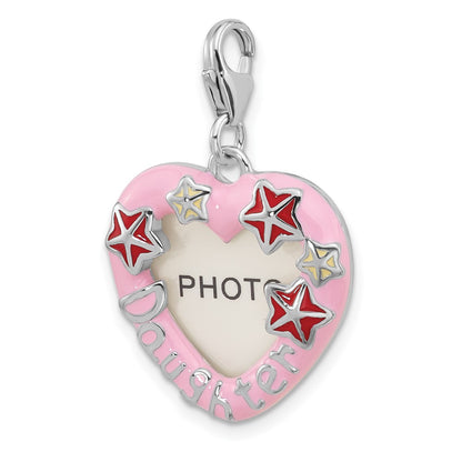 Sterling Silver Amore La Vita Rh-Pl Enamel Daughter Heart Picture Frame Charm