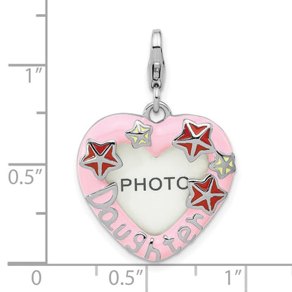 Sterling Silver Amore La Vita Rh-Pl Enamel Daughter Heart Picture Frame Charm