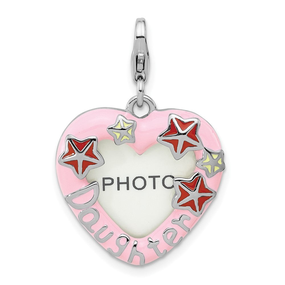 Sterling Silver Amore La Vita Rh-Pl Enamel Daughter Heart Picture Frame Charm