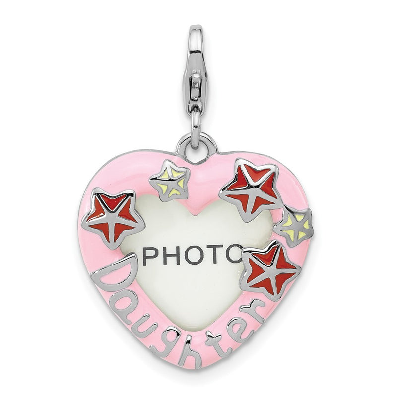 Sterling Silver Amore La Vita Rh-Pl Enamel Daughter Heart Picture Frame Charm