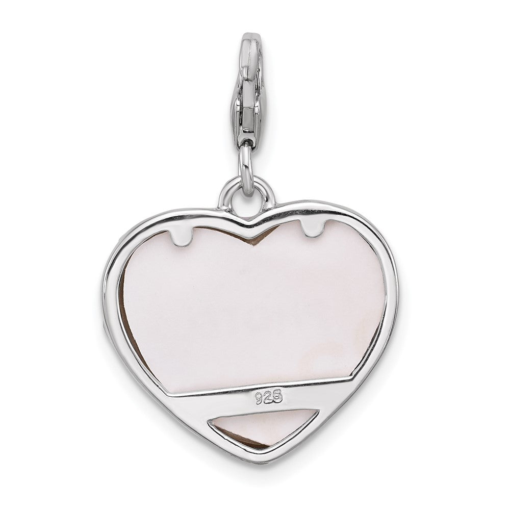 Sterling Silver Amore La Vita Rhod-Pl Enamel Princess Heart Picture Frame Charm