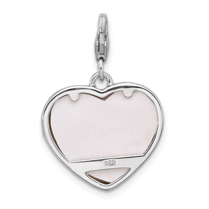 Sterling Silver Amore La Vita Rhod-Pl Enamel Princess Heart Picture Frame Charm