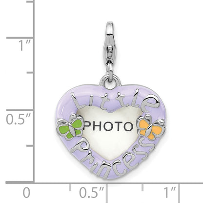 Sterling Silver Amore La Vita Rhod-Pl Enamel Princess Heart Picture Frame Charm