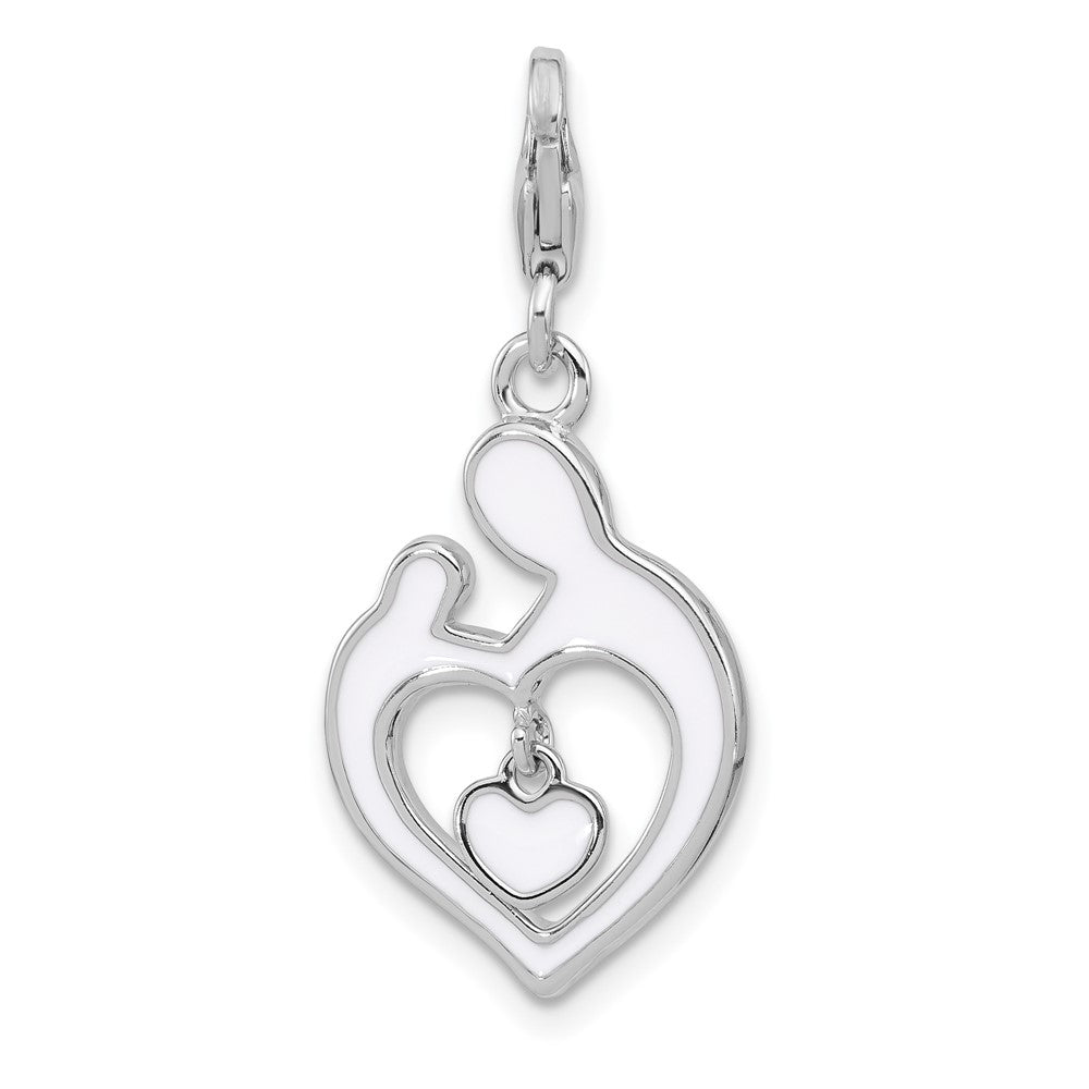 Sterling Silver Amore La Vita Rh-Pl Enamel Mom/child Reversible Dangle Heart Charm