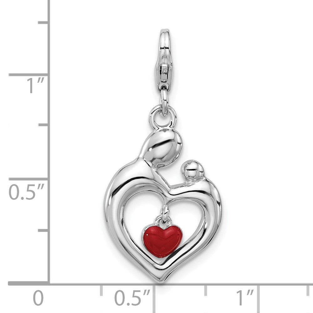 Sterling Silver Amore La Vita Rh-Pl Enamel Mom/child Reversible Dangle Heart Charm