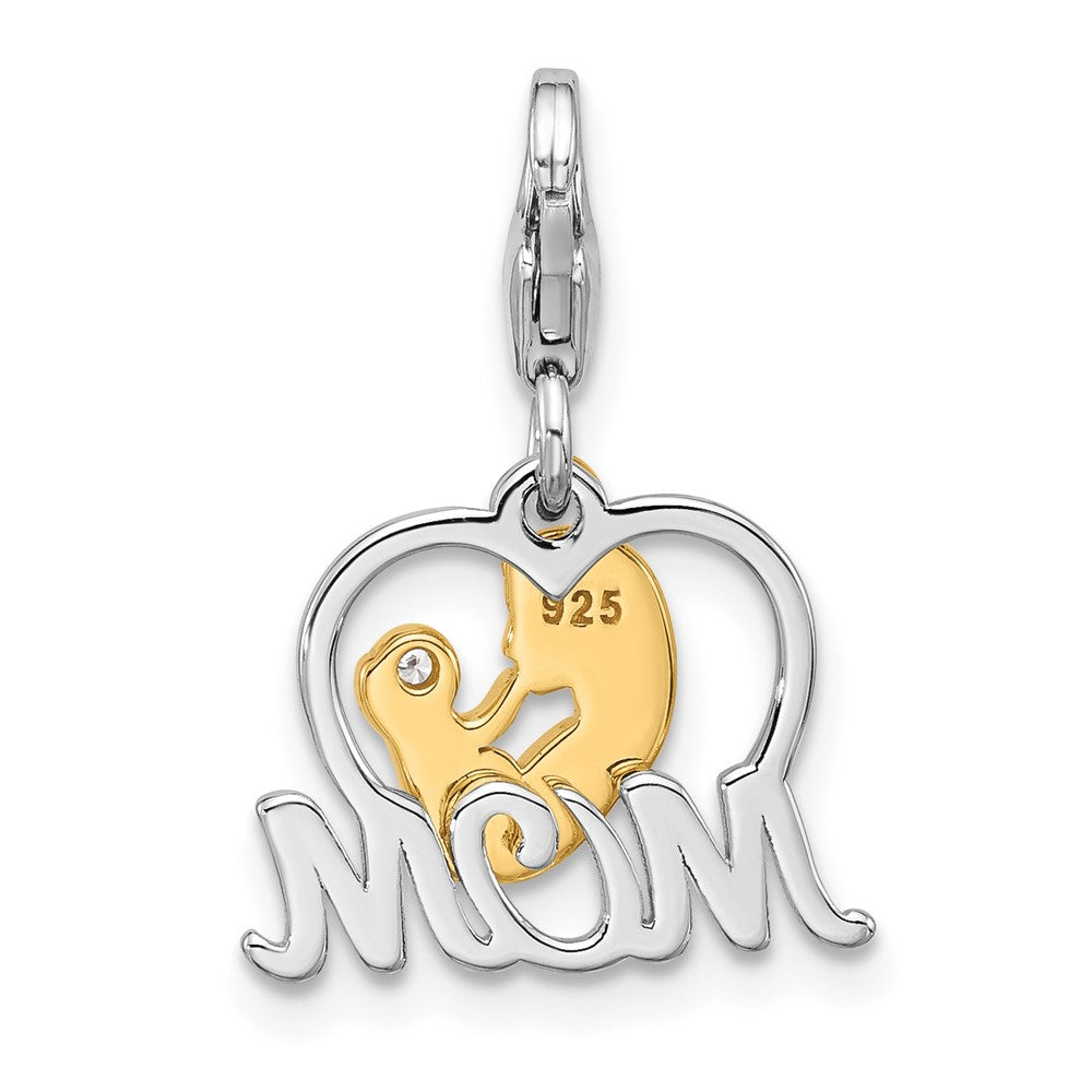 Sterling Silver Amore La Vita Rhodium Plated/gold-Plated CZ Mother's Love Mom Charm