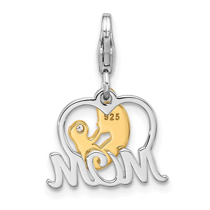 Sterling Silver Amore La Vita Rhodium Plated/gold-Plated CZ Mother's Love Mom Charm