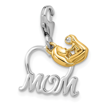 Sterling Silver Amore La Vita Rhodium Plated/gold-Plated CZ Mother's Love Mom Charm