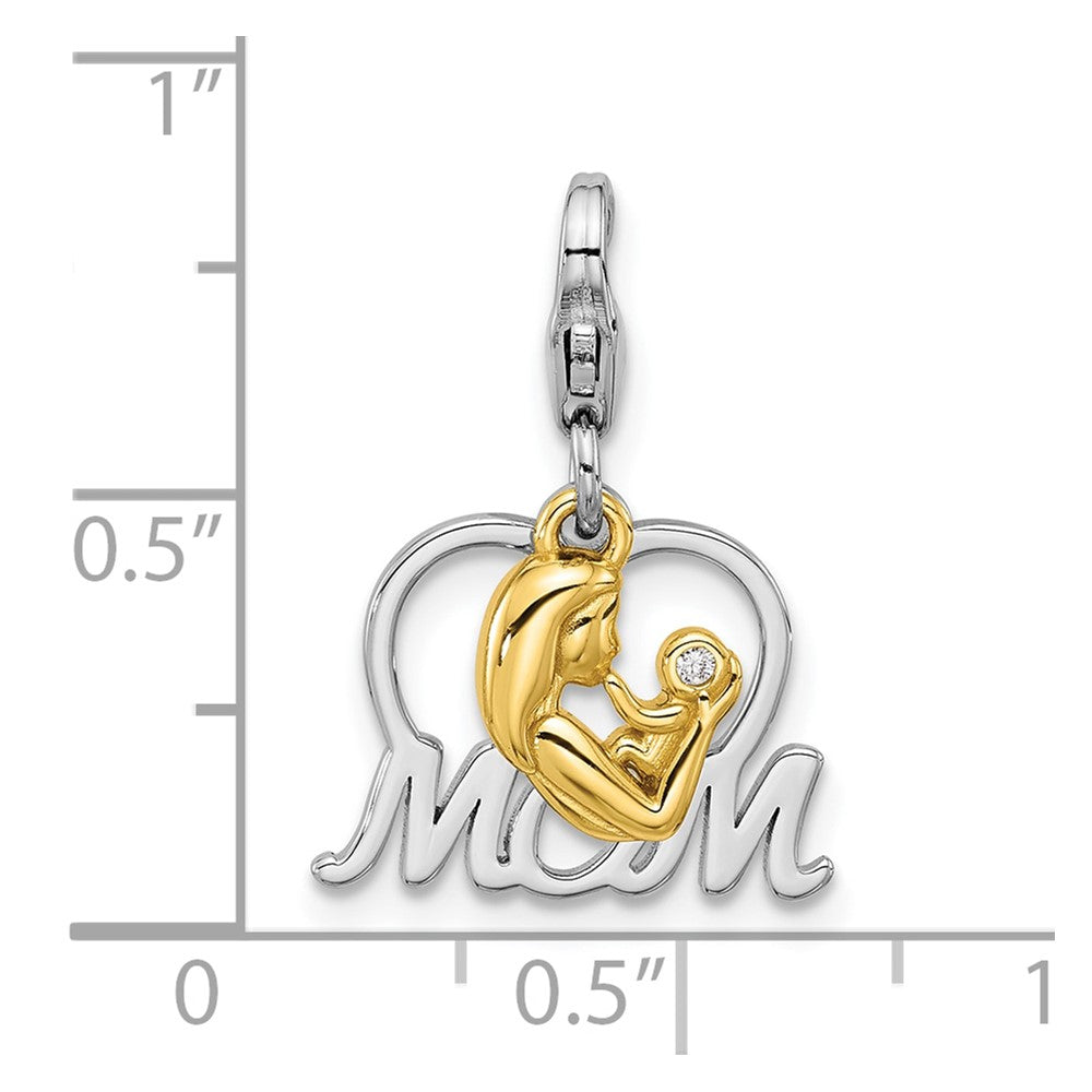 Sterling Silver Amore La Vita Rhodium Plated/gold-Plated CZ Mother's Love Mom Charm
