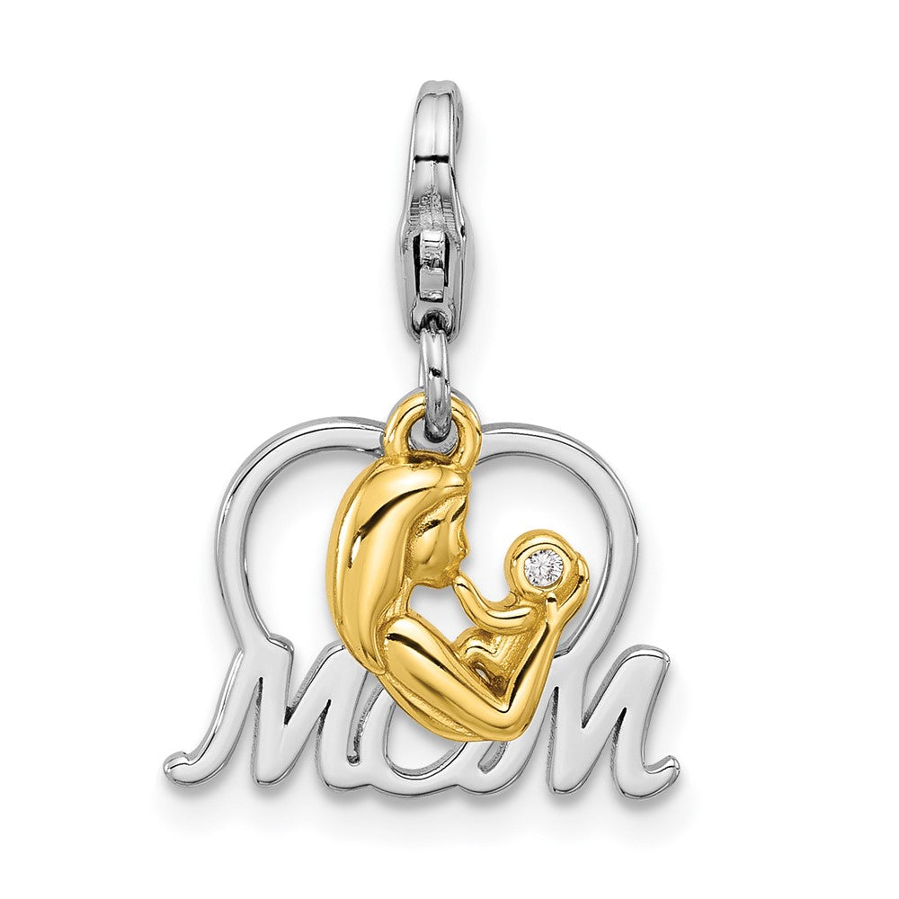 Sterling Silver Amore La Vita Rhodium Plated/gold-Plated CZ Mother's Love Mom Charm