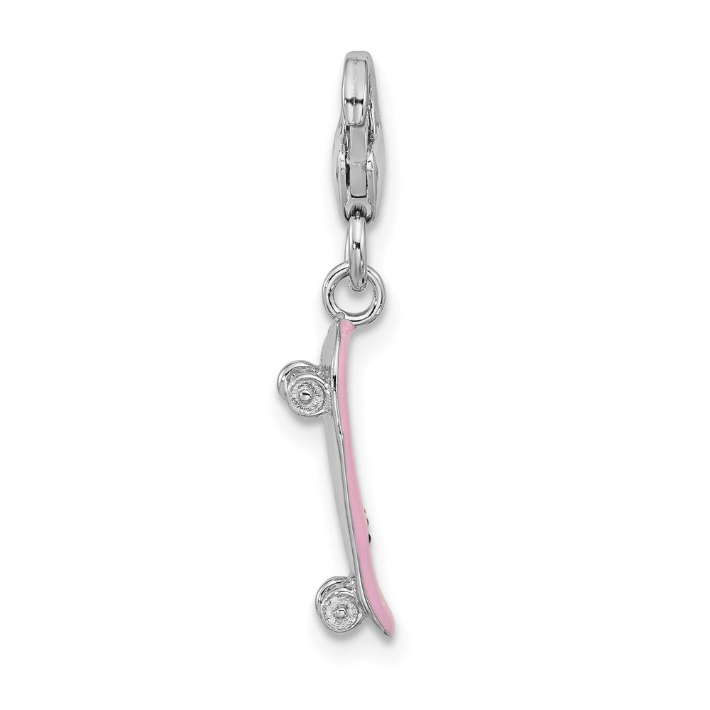 Sterling Silver Amore La Vita Rhodium Plated Enameled 3-D Skate Board Charm