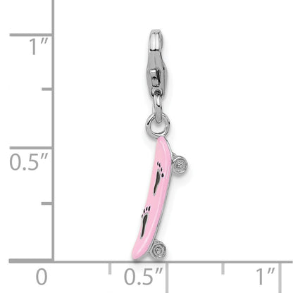 Sterling Silver Amore La Vita Rhodium Plated Enameled 3-D Skate Board Charm