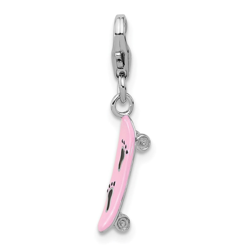 Sterling Silver Amore La Vita Rhodium Plated Enameled 3-D Skate Board Charm