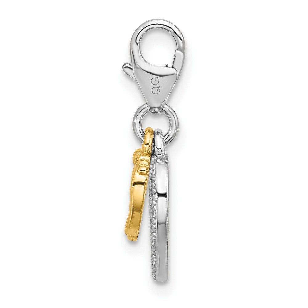 Sterling Silver Amore La Vita Rhodium Plated Gold-Plated Baby Feet CZ Heart Charm