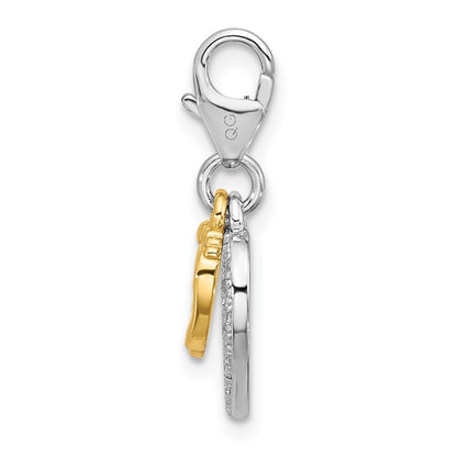Sterling Silver Amore La Vita Rhodium Plated Gold-Plated Baby Feet CZ Heart Charm