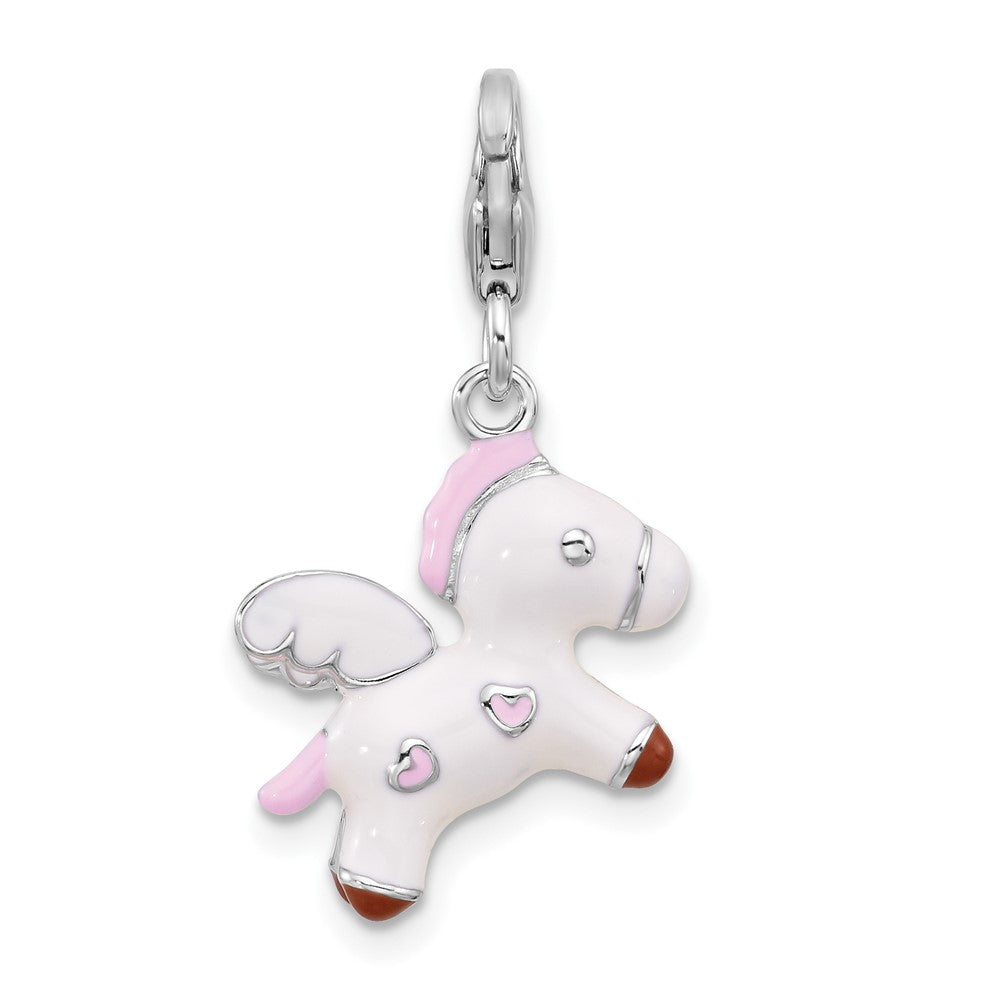 Sterling Silver Amore La Vita Rhodium Plated Enameled 3-D Pegasus Charm