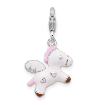 Sterling Silver Amore La Vita Rhodium Plated Enameled 3-D Pegasus Charm