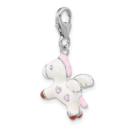 Sterling Silver Amore La Vita Rhodium Plated Enameled 3-D Pegasus Charm
