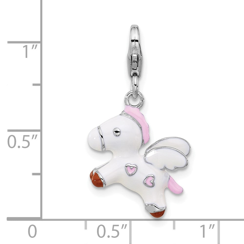 Sterling Silver Amore La Vita Rhodium Plated Enameled 3-D Pegasus Charm