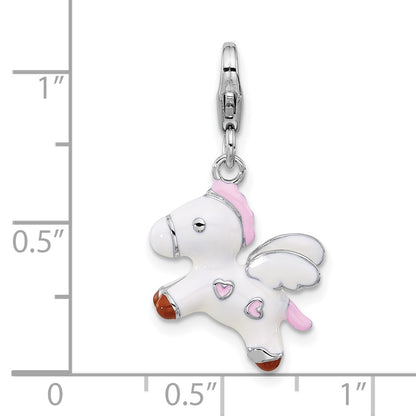Sterling Silver Amore La Vita Rhodium Plated Enameled 3-D Pegasus Charm