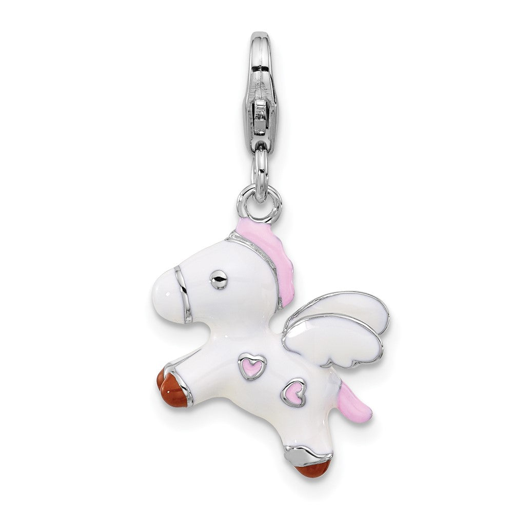 Sterling Silver Amore La Vita Rhodium Plated Enameled 3-D Pegasus Charm