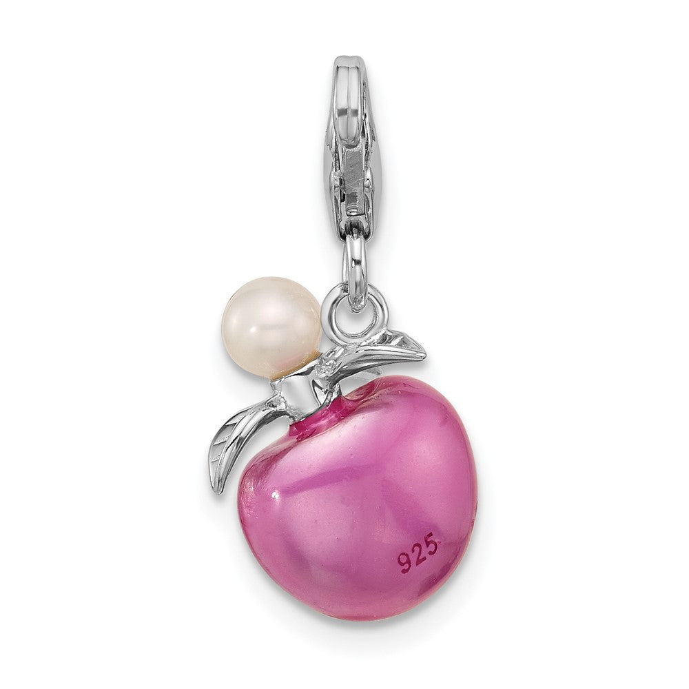 Sterling Silver Amore La Vita Rhod-Pl Enamel Fwc Pearl 3-D Perfume Bottle Charm