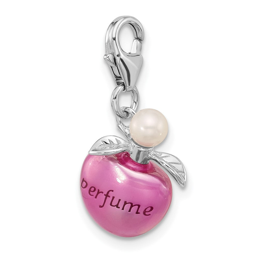 Sterling Silver Amore La Vita Rhod-Pl Enamel Fwc Pearl 3-D Perfume Bottle Charm