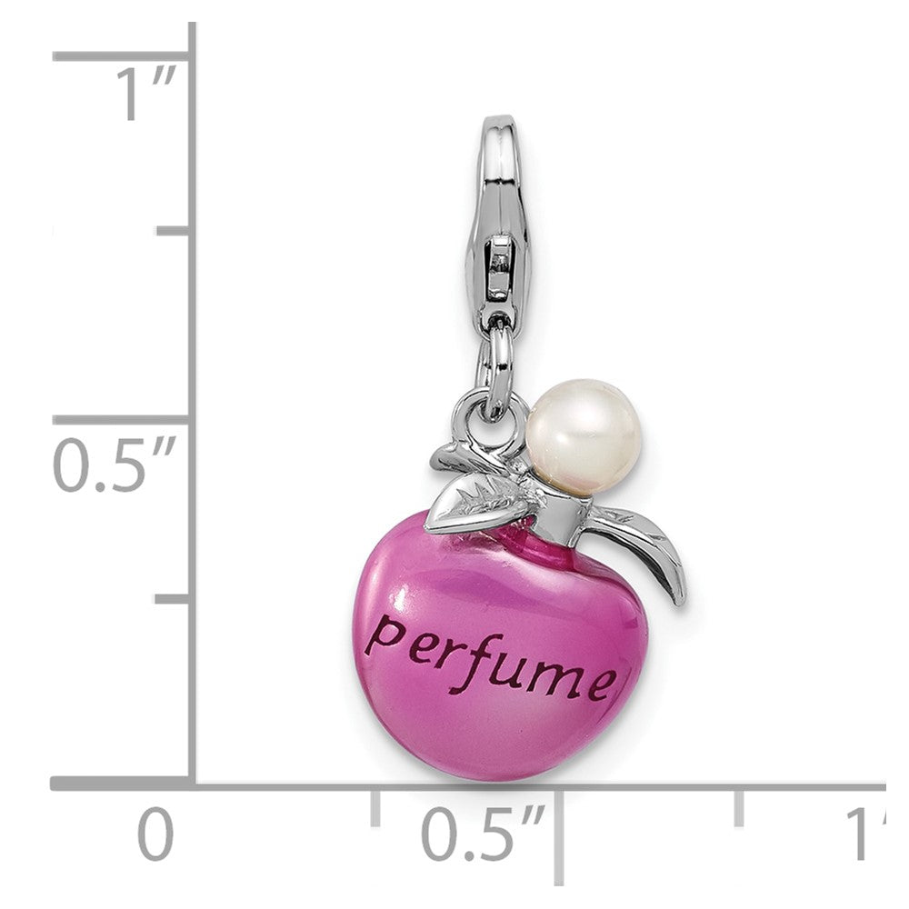 Sterling Silver Amore La Vita Rhod-Pl Enamel Fwc Pearl 3-D Perfume Bottle Charm